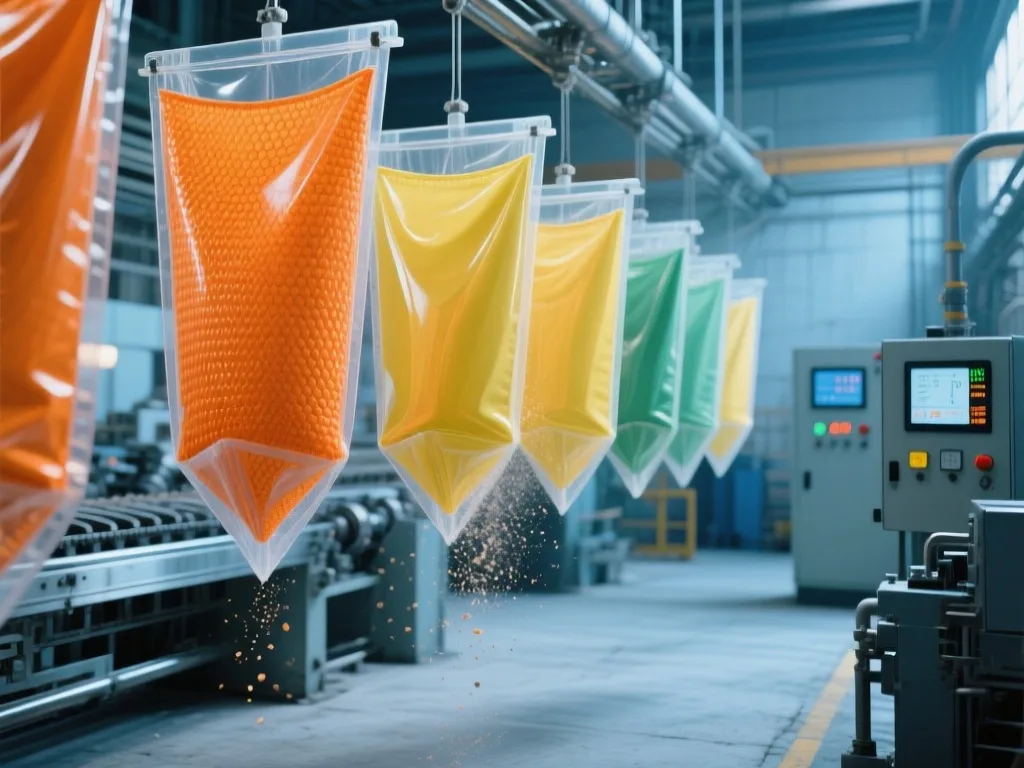 Installation process of an Acrylic filter bag in industrial equipment.