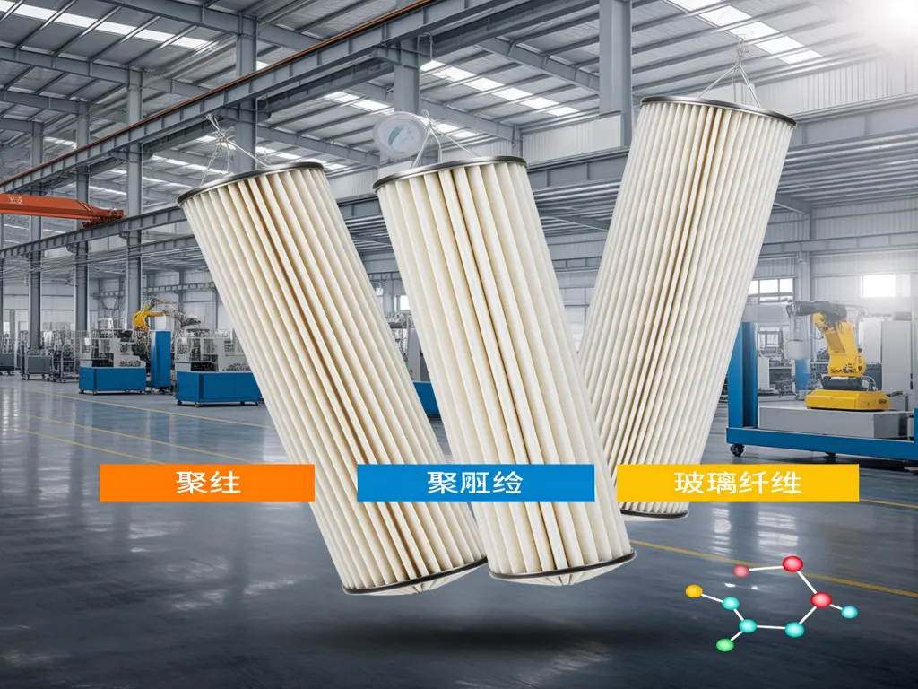 Comparison of filter bag materials: polyester, polyphenyl-sulfide, and fiberglass.