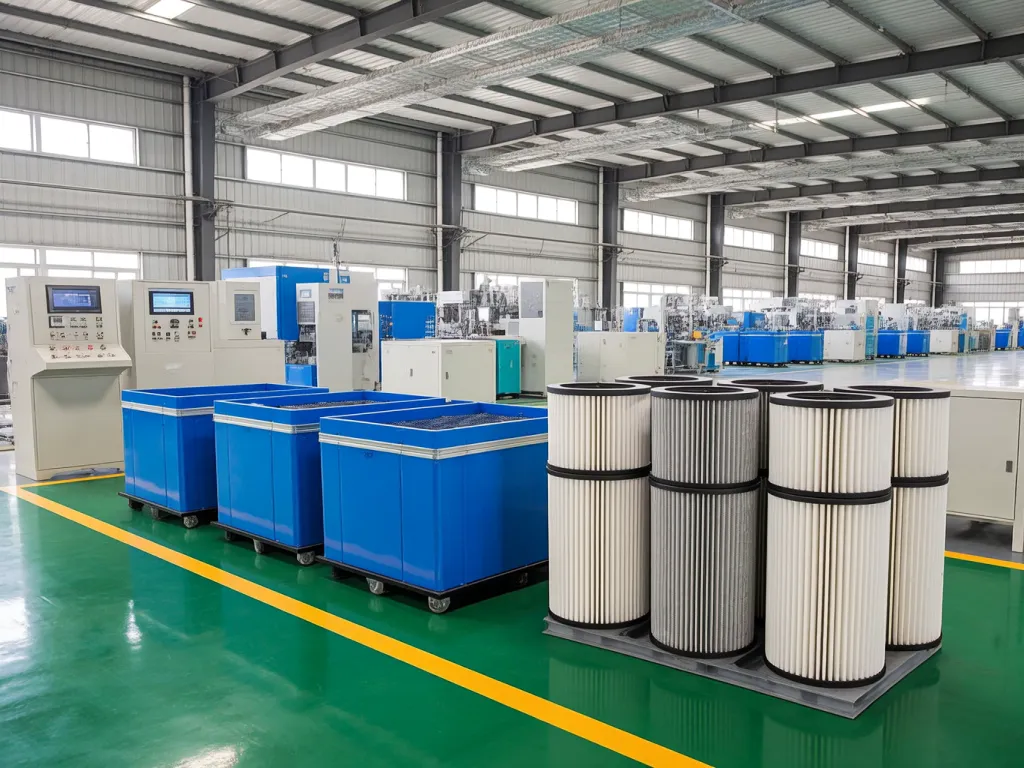 Filter sacks in an industrial factory setting for inlet protection
