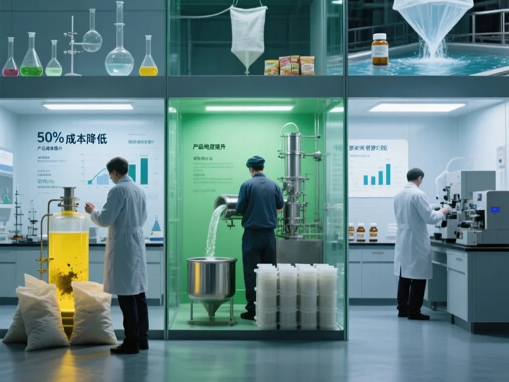Lab technicians testing filter efficiency, demonstrating 50% cost reduction and improved product purity.