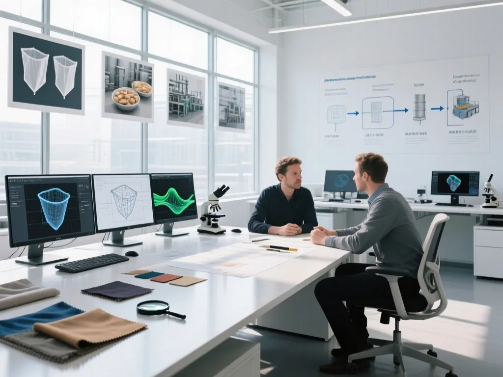 Consultation on custom filter bag design in modern office