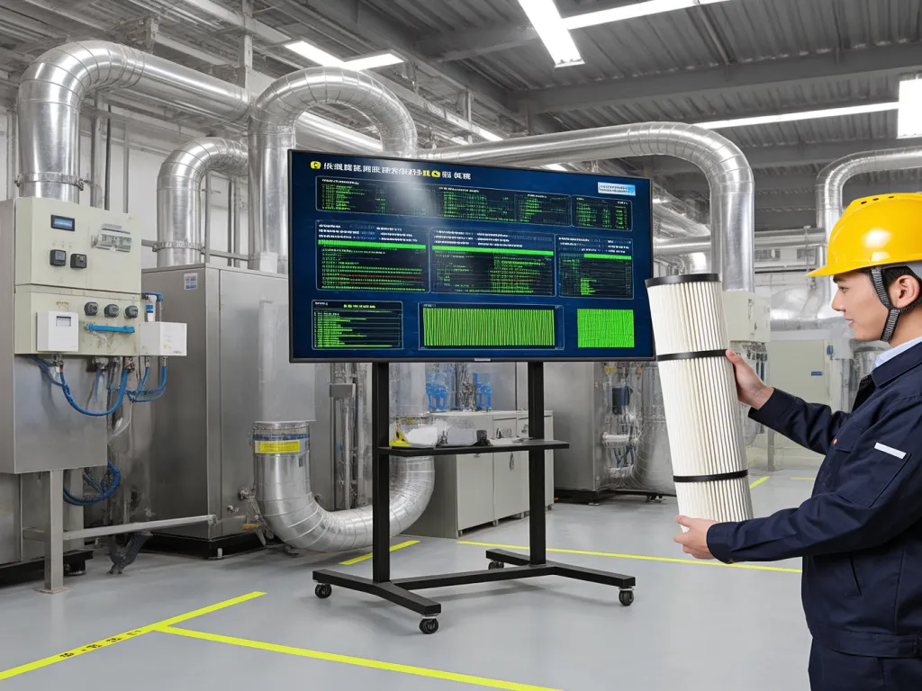 Worker selecting a high temperature dust filter in factory.
