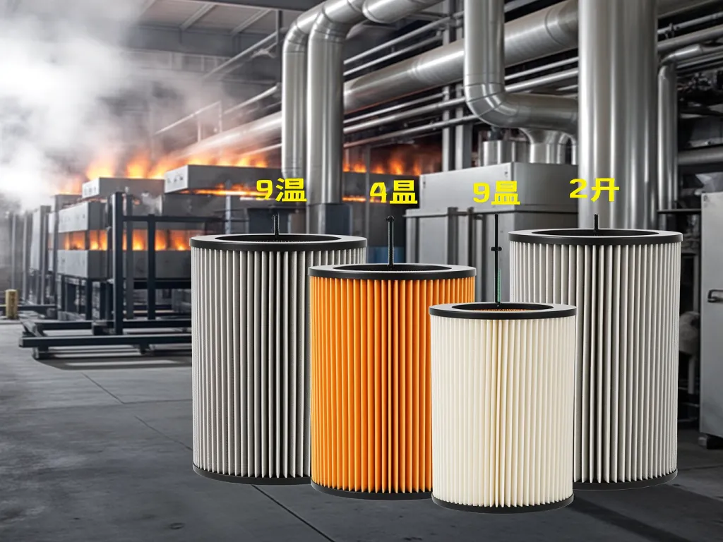 Variety of pleated filter bags in industrial setting