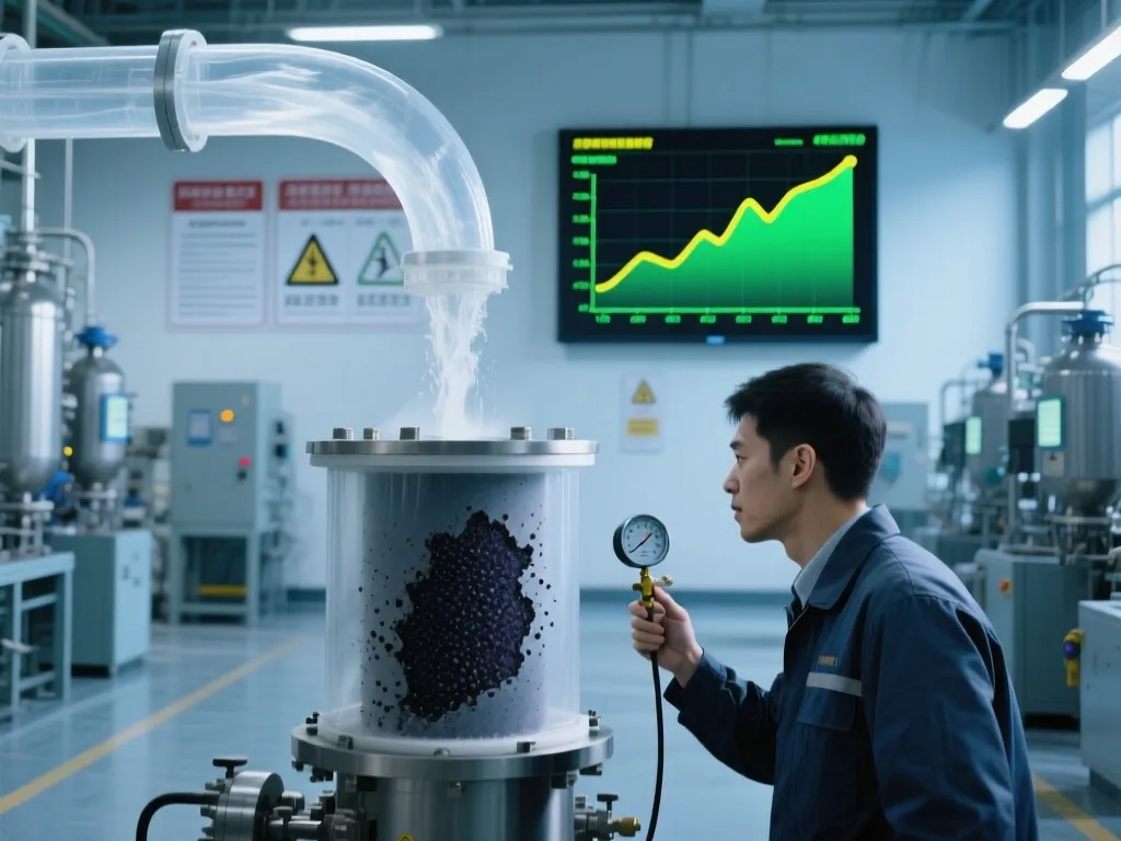 Technician checking pressure on a clogged cartridge filter in a factory.