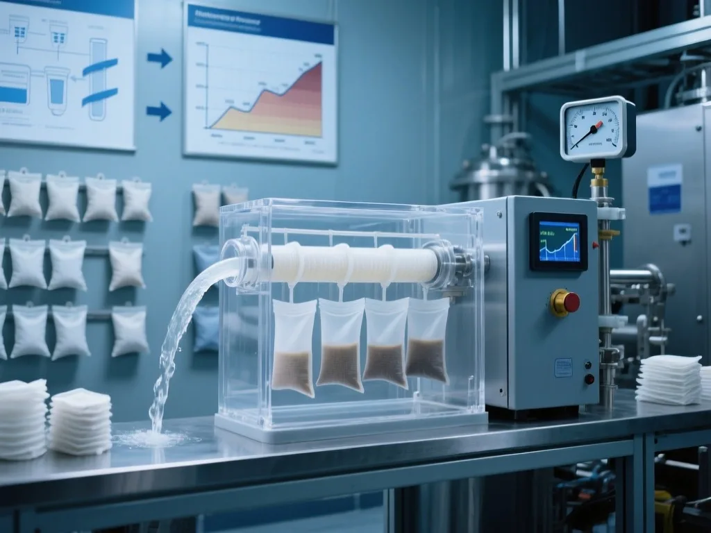 Variety of liquid filtration bags on display for different industrial needs.