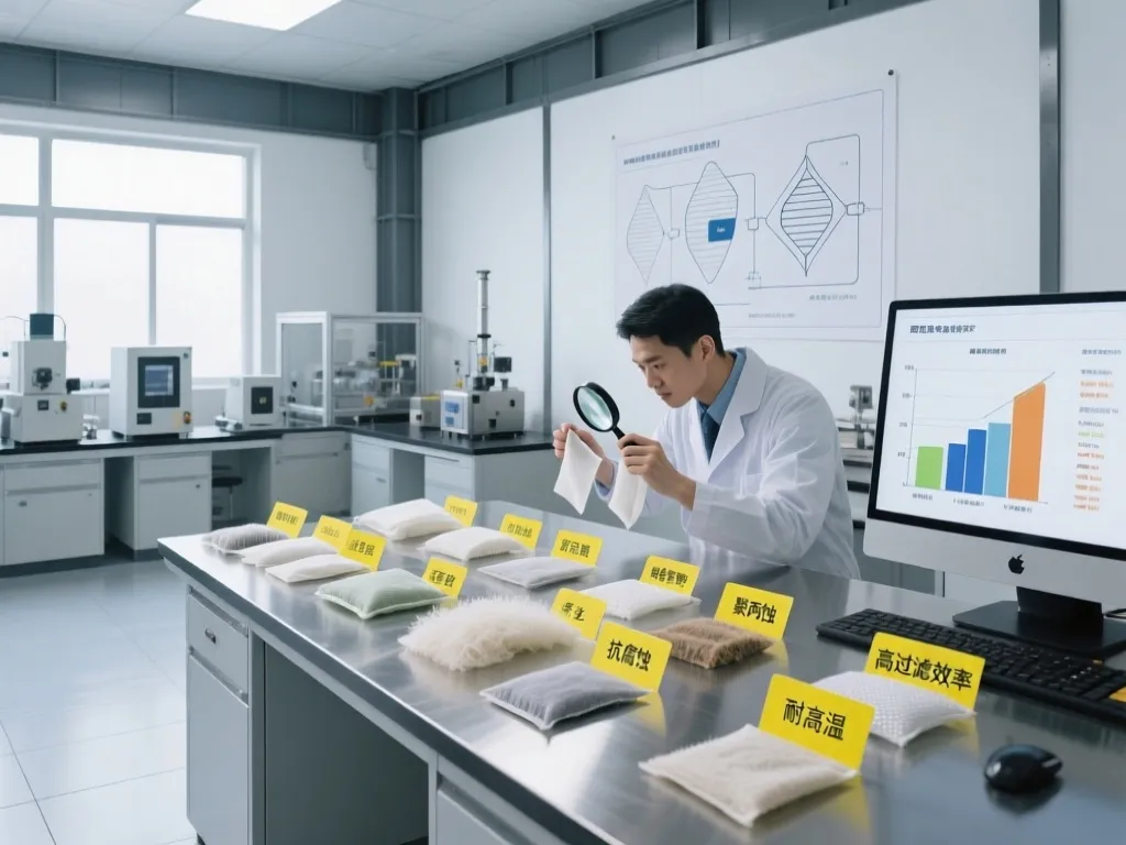 A researcher selects the right filter bag material in a lab setting.
