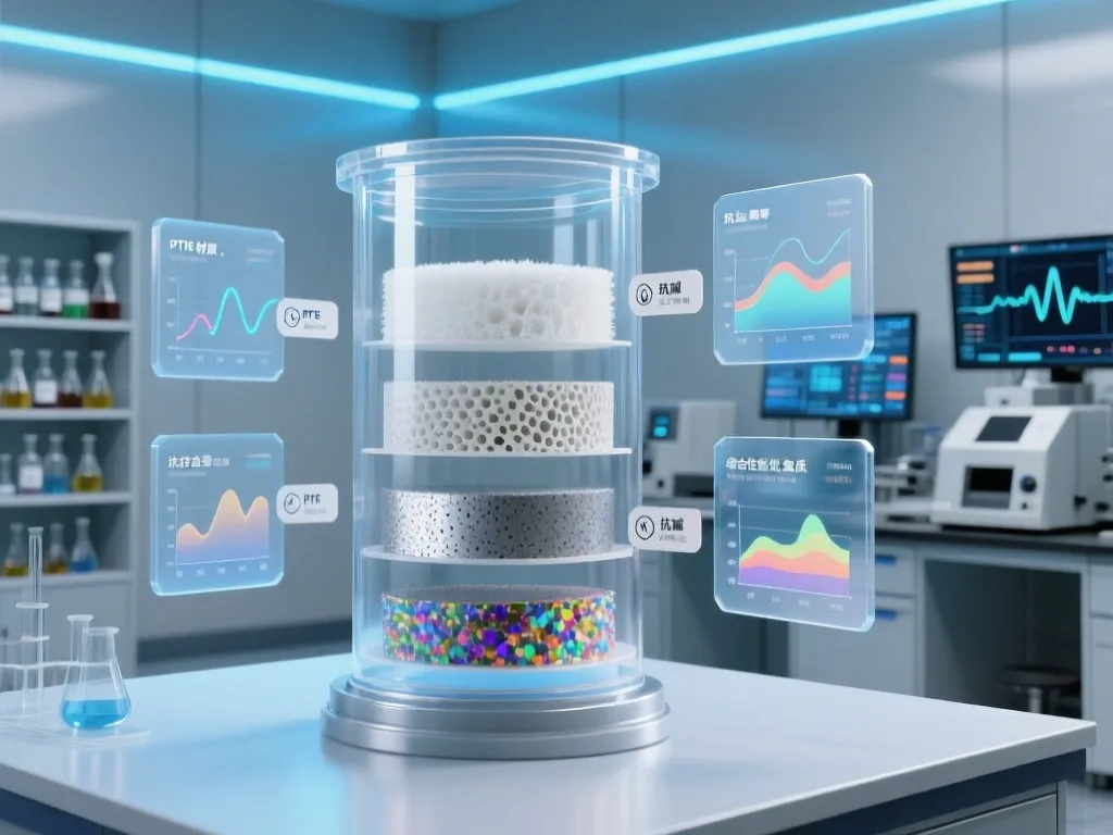 Filter materials suitable for corrosive environments displayed in a lab.