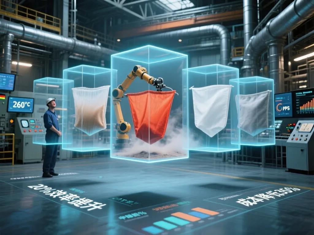 Automated process of handling baghouse filter bags in a modern factory.
