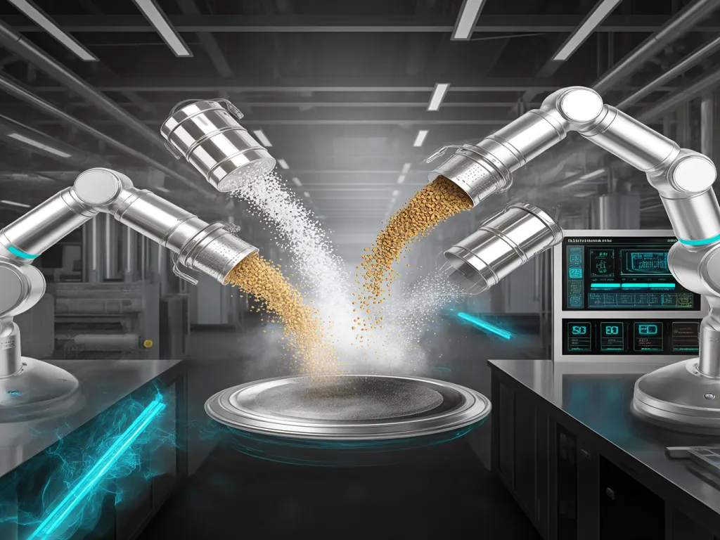 Automated robotic arms handling filtration materials in factory