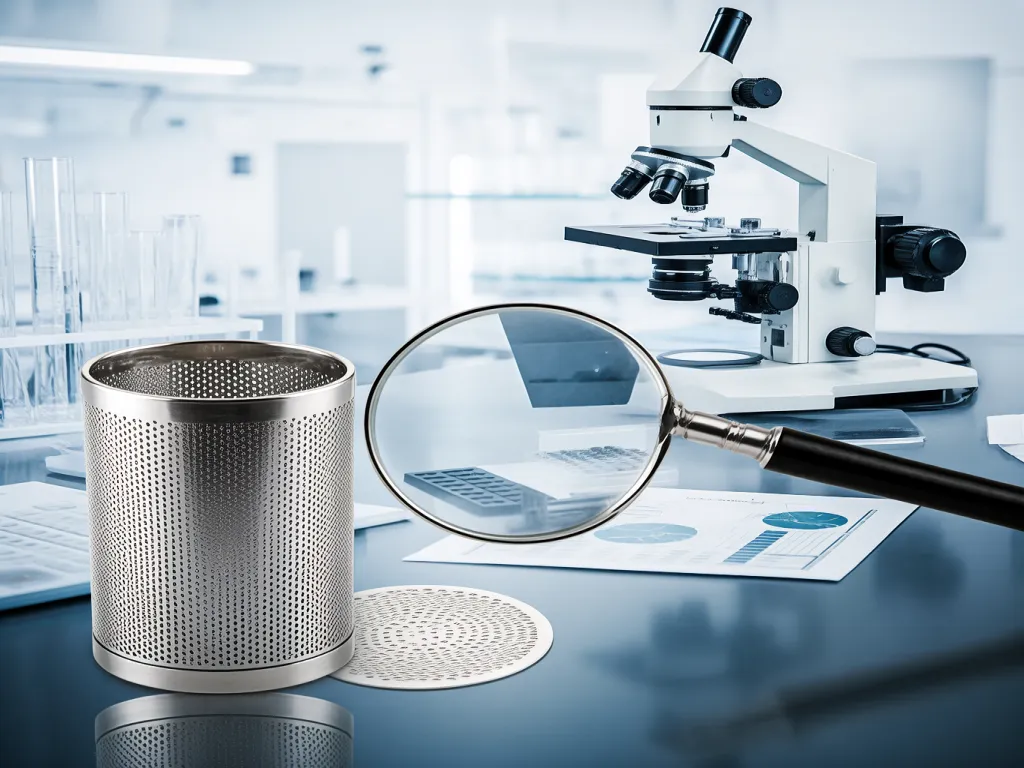 Inspecting a filter bag in a laboratory with a microscope
