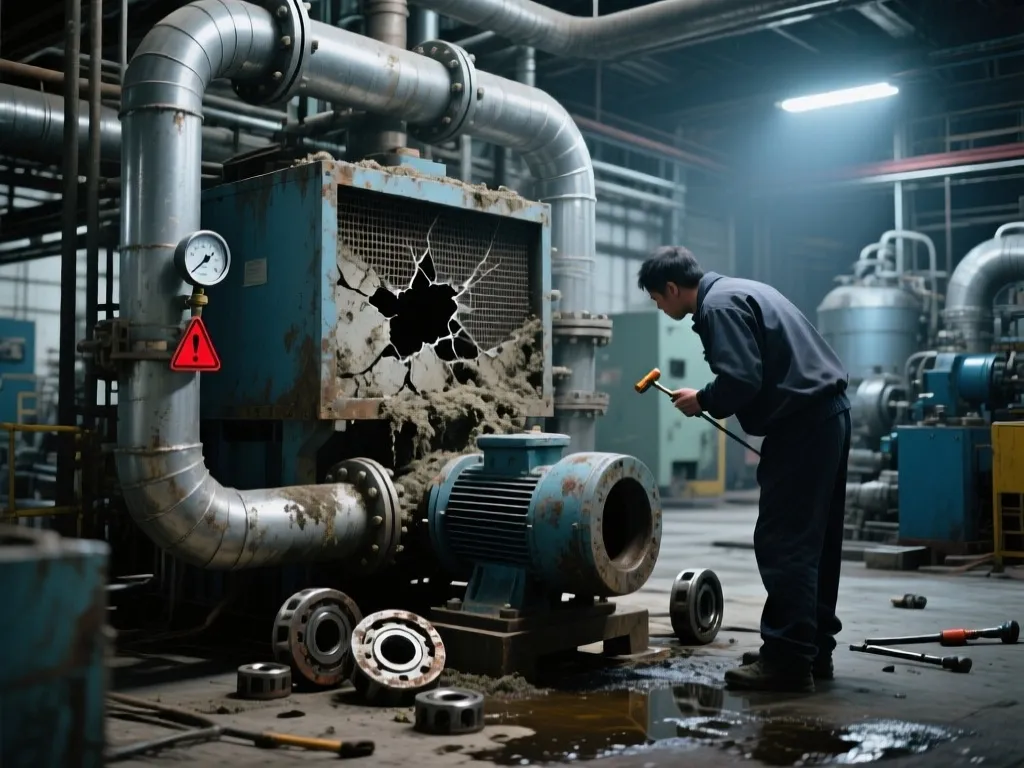 A broken industrial filter showing risks of delayed replacement.