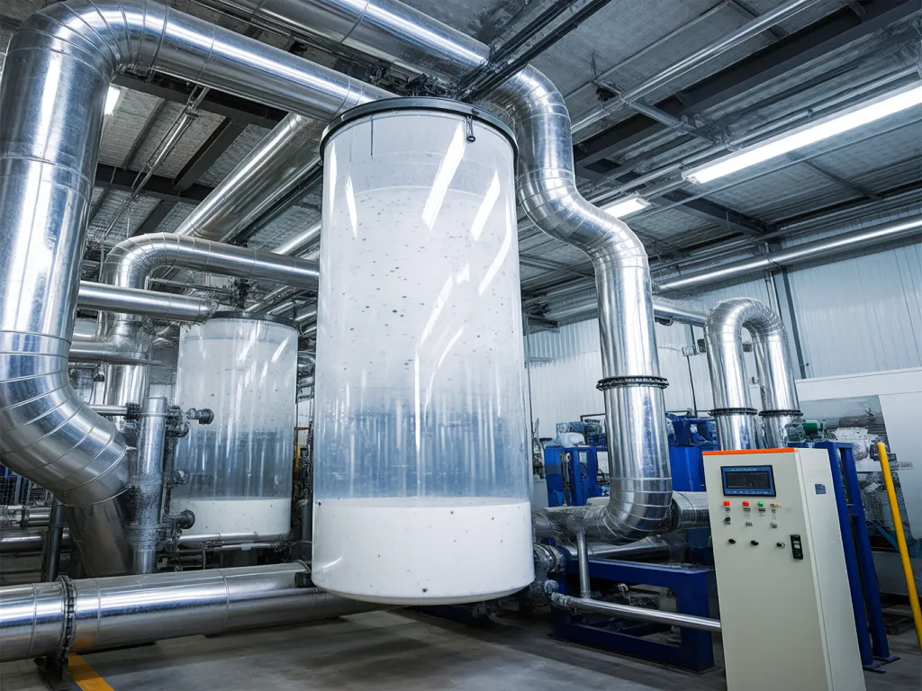 Industrial large capacity filter sacks in factory setting