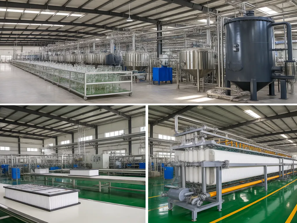 Factory view with multiple filter production lines for various applications.