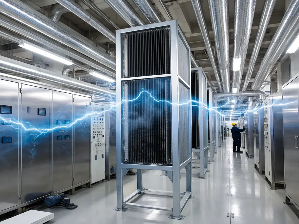 High efficiency dust filter unit with electrical enhancements.