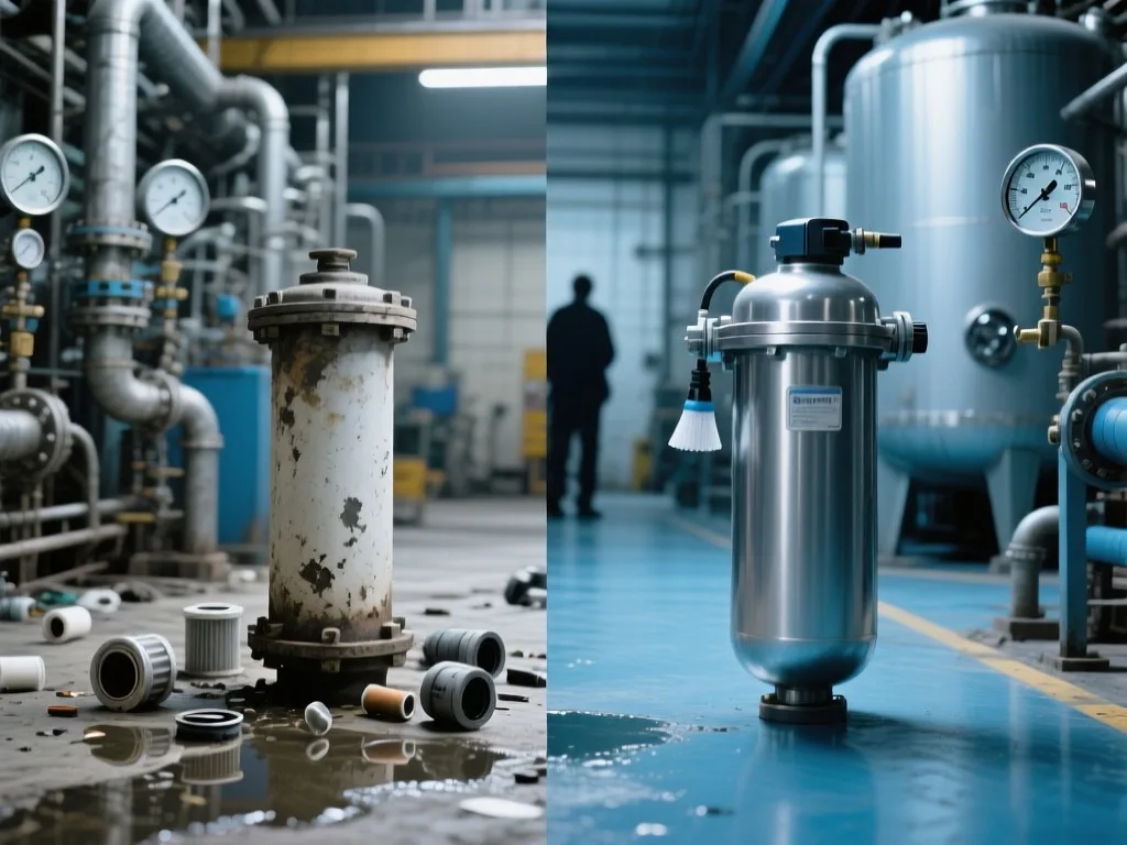 Industrial liquid filter equipment setup in factory