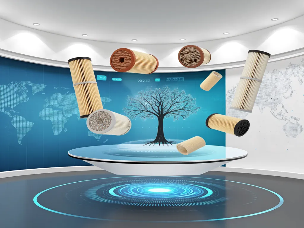 Industrial filter bags floating in a modern studio setup