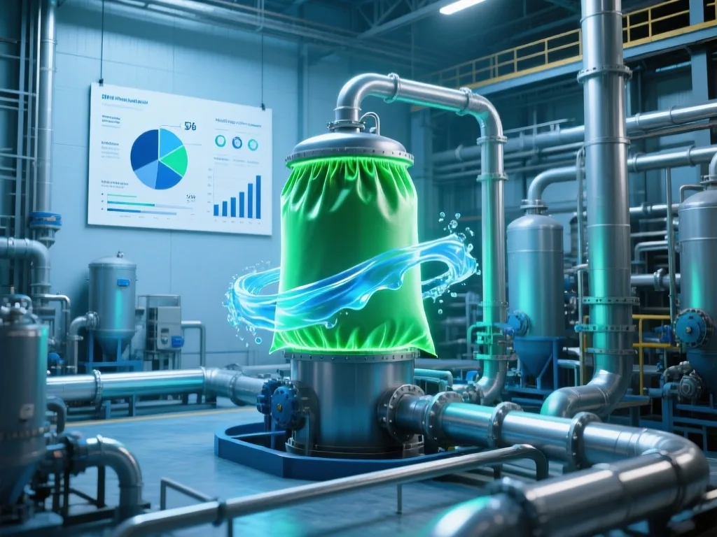 Industrial bag filter for liquid filtration system in operation