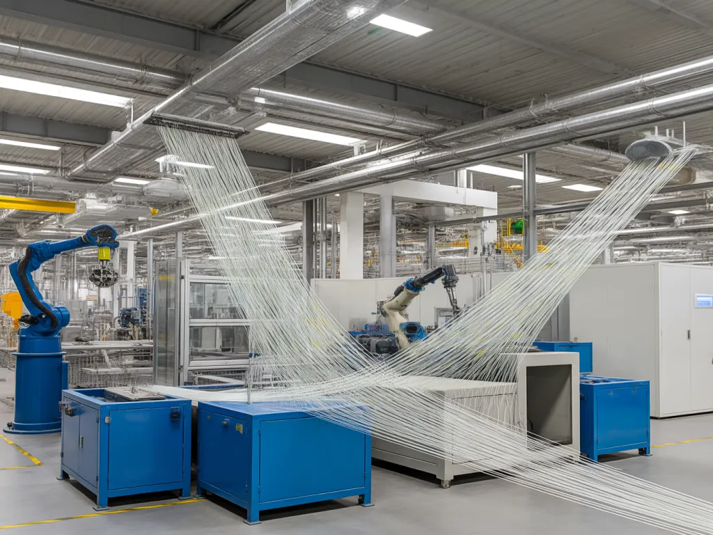 Automated manufacturing process for filtration components in a modern factory.