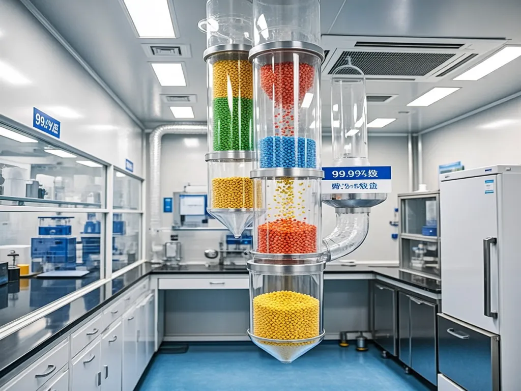 Filtration testing lab with equipment displaying high efficiency ratings of 99.99%