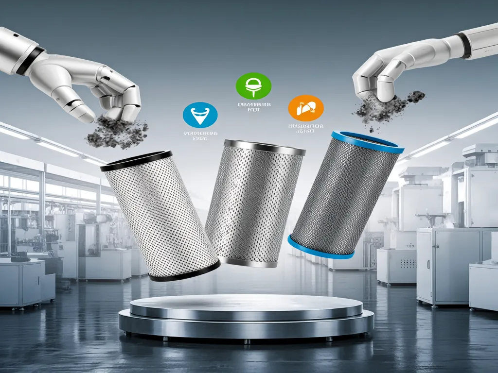 Robotic hands installing filtration bags for dust collector in factory