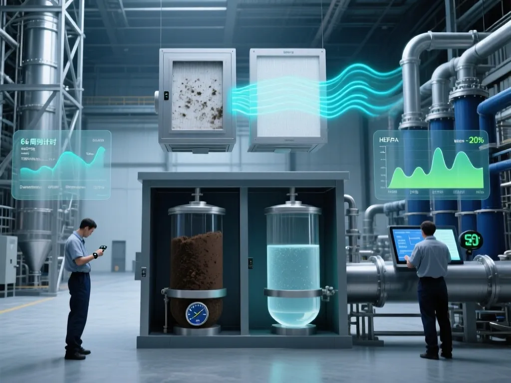 Efficient industrial filter replacement system with digital monitoring.