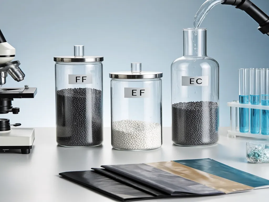 Samples of filter media labeled FF, EF, and EC