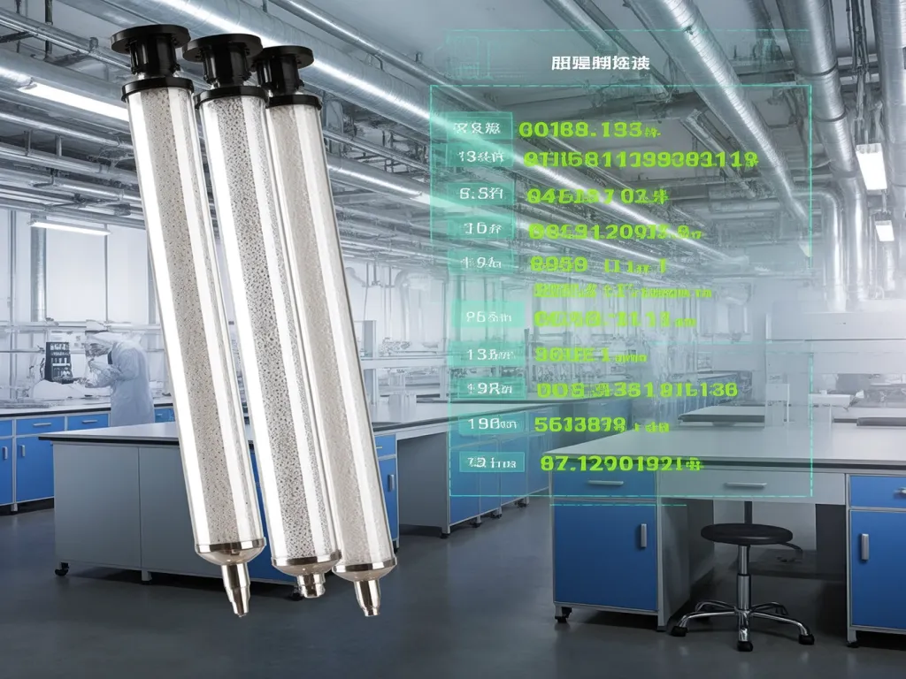 Filter sack cylinders displayed in a laboratory environment