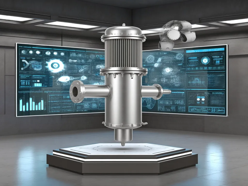 3D model of bag filter housing for industrial use displayed in a high-tech environment