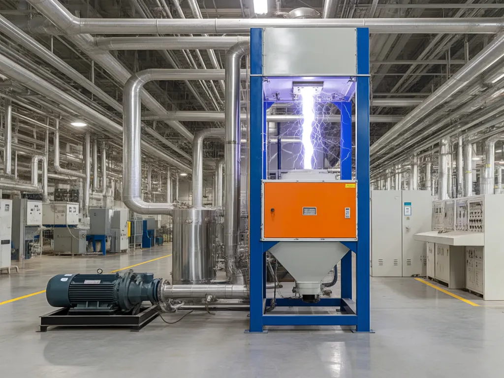 Advanced industrial air filtration unit with visible air purification.