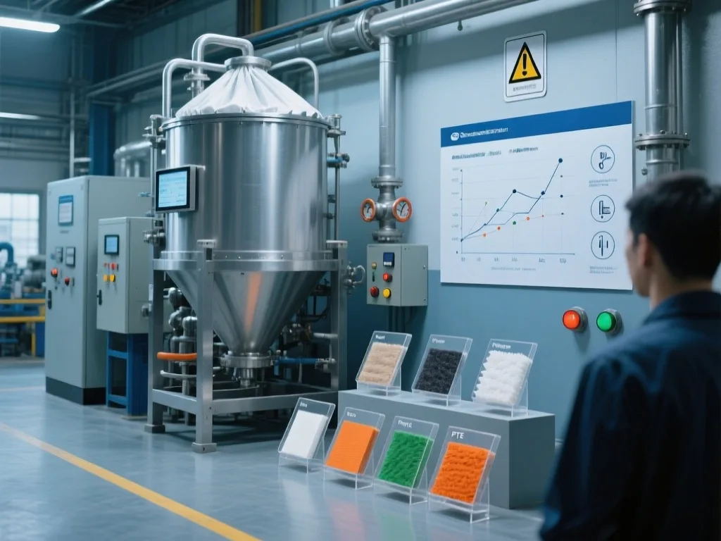 Close-up view of industrial bag filters in operation