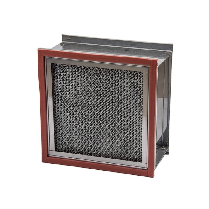 View of industrial filter equipment in operation.