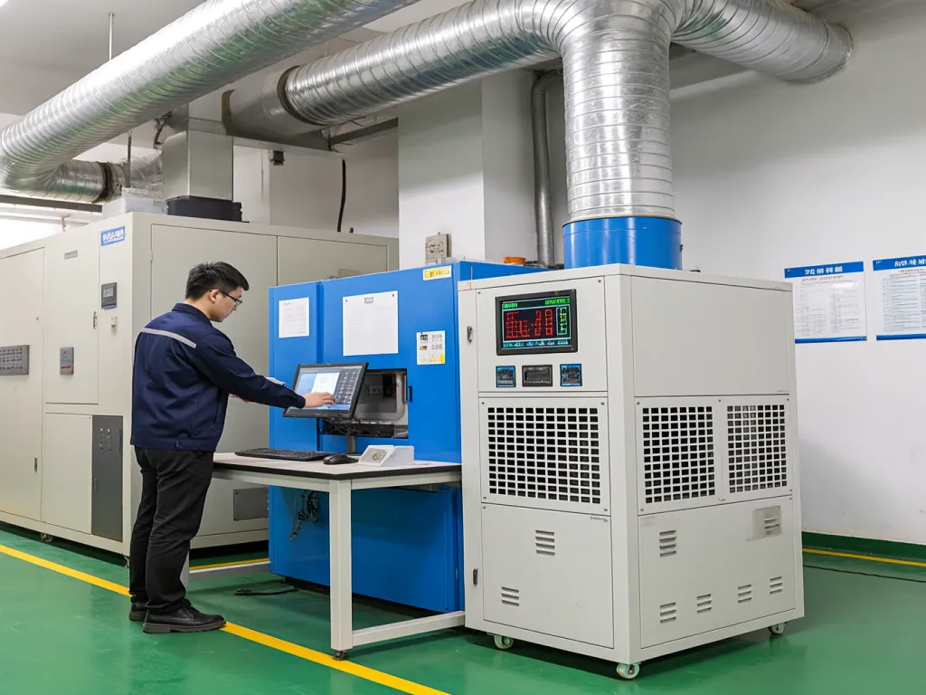Technician testing dust collector filtration efficiency